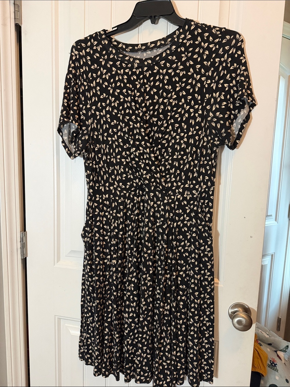 torrid Black Midi Dress with Cream Leaf Print